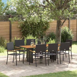Berkfield Home 9 Piece Garden Dining Set Black Poly Rattan