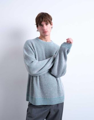 Topman Maglione lavorato a coste inglesi blu slavato comodo