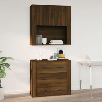 vidaXL Armario De Pared Madera Contrachapada Marr&oacute;n Roble 80x33x80 Cm Vidaxl