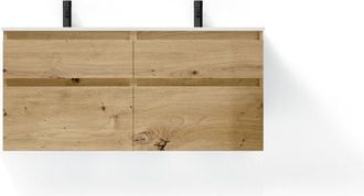 Saniclass Vita Badkamermeubelset - 140x60x46cm - 4 lades - greeploos - 2 wasbakken - 2 kraangaten - overloop - keramiek - rustiek eiken