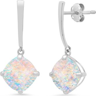 MAX + STONE 14k White Gold Solitaire Cushion-Cut Gemstone Drop Earrings (8mm)
