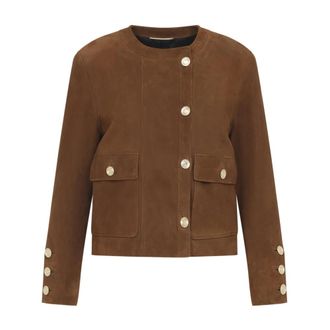 Saint Laurent Cropped Jacket - Dames - Leren en Su&egrave;de Jassen - Bruin - XS - Su&egrave;de - Jassen