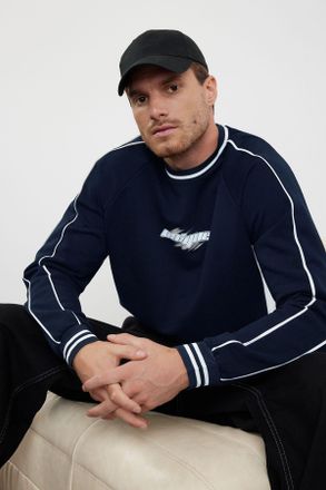 Trendyol MAN Heren Donkerblauw Slogan Lang Oversized Sweatshirts