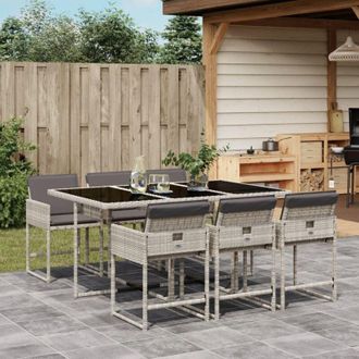vidaXL Vidaxl - Set Comedor Jard&iacute;n 7 Pzas Y Cojines Rat&aacute;n Sint&eacute;tico Gris Claro