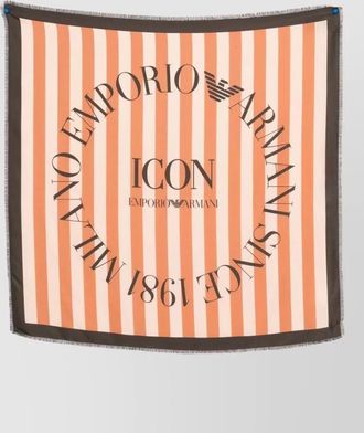 Emporio Armani silk foulard striped design fringed edges