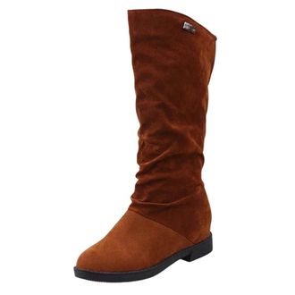 Generic Womens Casual Shoes Low Heels Round Toe Soft Mid Calf Boots Solid Fleece Knight Boots