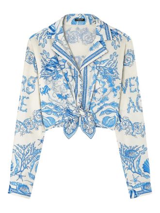 Versace Underwater Barocco knotted cropped shirt - Blue