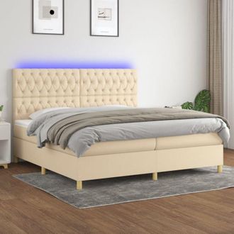 vidaXL Vidaxl - Cama Box Spring Colch&oacute;n Y Luces Led Tela Crema 200x200 Cm
