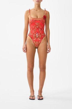Camilla Straight Neck One Piece With Rosette Detail in Ol&eacute; Ol&eacute; at Nordstrom, Size Medium Au