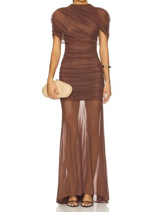 Amanda Uprichard Evianna Mesh Gown In Chocolate Brown