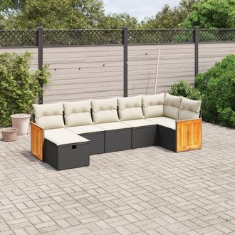 vidaXL Vidaxl - Set De Comedor De Jard&iacute;n 7 Pzas Y Cojines Rat&aacute;n Sint&eacute;tico Negro