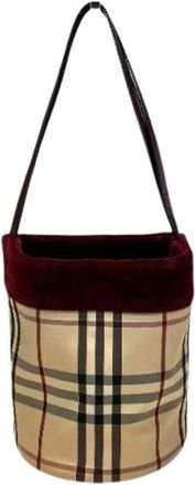 Burberry Pre-owned Bucket Bags, female, Beige, Size: ONE SIZE Pre-owned Canvas Leather Tote Bag