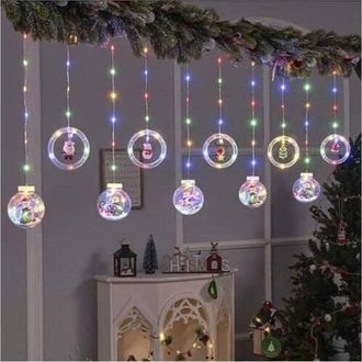 Trade Shop Trade Shop - Luci Natalizie 3d 3mt Tenda Usb Interni Rgb Anelli Con Figura Natale Decorazione