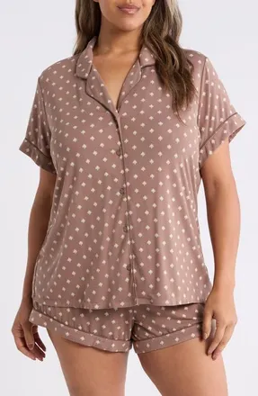 Nordstrom Moonlight Eco Short Pajamas in Brown Woodblock Fleur at Nordstrom, Size 1X