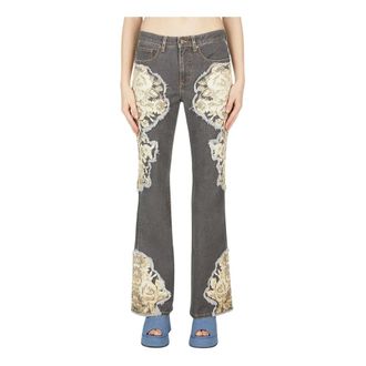 Guess Flared Jeans, female, Gray, Size: W25 Floral Printed Flared Jeans