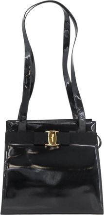 Ferragamo Vala Patent Leather Black Patent_Leather Handbag (Pre-Owned)