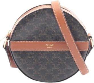 Celine Pre-owned Cross Body Bags, female, Brown, Size: ONE SIZE Pre-owned Round Purse Triomphe Coated Canvas Shoulder Bag