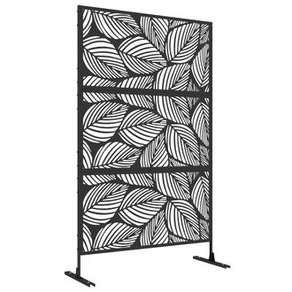 OEM Separador De Ambientes Con 3 Piezas Patr&oacute;n De Hoja Grande Pantalla De Privacidad De Acero 122x45x198 Cm Negro