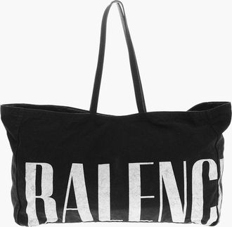 Balenciaga Maxi Cotton Tote Bag with Logo Balenciaga