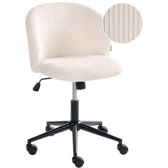 Beliani Office Chair Off-White Corduroy Seat and Backrest Swivel Desk Computer Adjustable Height Modern Home Office MILES