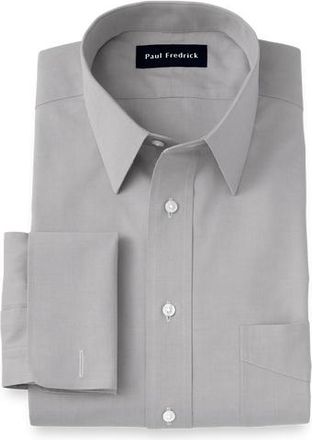 Paul Fredrick Non-iron Cotton Pinpoint Solid Point Collar French Cuff Dress Shirt in Grey at Nordstrom, Size 15.5 - 36