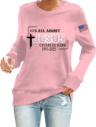 Generic Its All About Jesus Shirt Patriotic Christian Shirts Casual Long Sleeve Round Neck Oversized Sweatshirts Pray Tees (UK, Alpha, L, Regular, Regular, Pi