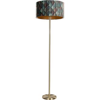 QAZQA Lampada da terra con paralume simplo shade - Classico - Legno,Metallo - Verde/Oro/Oro/Ottone - Tondo Max. 1 x Watt - Qazqa