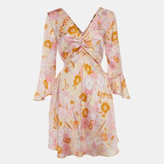 Maje Pink Flower Power Print Satin Mini Dress