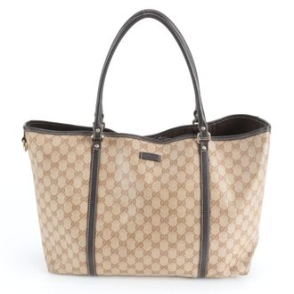 Gucci Gg Crystal Brown Leather Coated Canvas Handbag Tote Bag (Pre-Owned)
