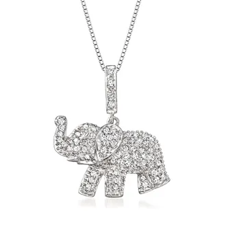 Ross-Simons Pave Diamond Elephant Pendant Necklace in Sterling Silver