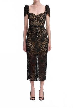 Self Portrait Sweetheart Lace Midi Dress In Black