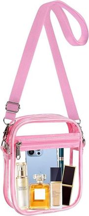 Generic Clear Crystal Crossbody Bag for Women, Transparent Stadium Approved Bag Purse Wallet with Front Pockets for Sports Concerts Festival (L Pink)