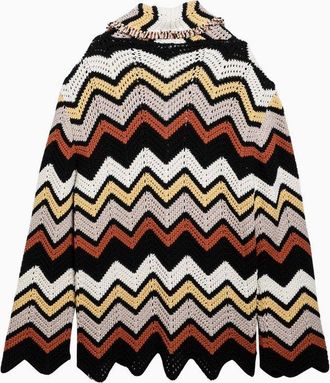 Alanui Mens Cardigan In Crochet Zig Zag Multicolore - Black Cotton - Size Medium