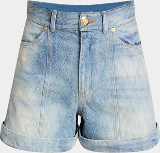 Balmain Quilted High-Rise Denim Shorts