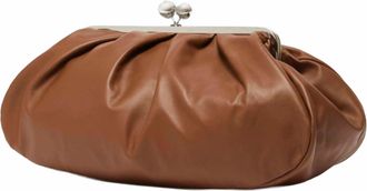 Max Mara Womens Clutch Bag Provino Tan Brown Leather Handbags Hand