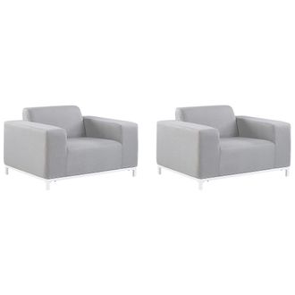 Beliani Conjunto De 2 Sillones De Poli&eacute;ster Gris Claro Blanco Patas Metal Rovigo