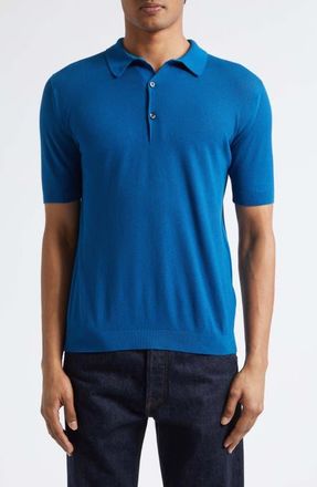 John Smedley Roth Solid Sweater Polo in Fjord Blue at Nordstrom, Size Xx-Large