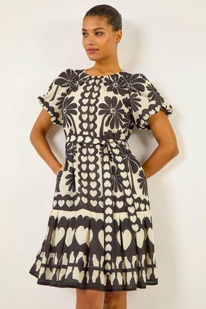 Roman Floral Heart Pleated Dress