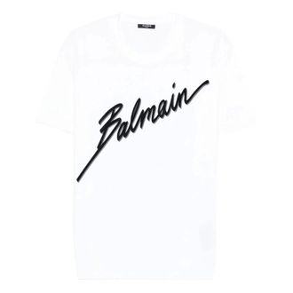 Balmain T-Shirts, male, White, Size: M Lettre Flocked T-shirt