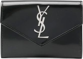 Saint Laurent Leren portemonnee met logoplakkaat - Zwart