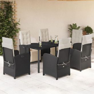vidaXL Set De Comedor De Jard&iacute;n 7 Pzas Y Cojines Rat&aacute;n Sint&eacute;tico Negro Vidaxl