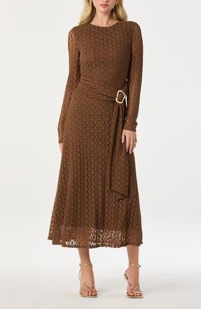 ASTR the Label Long Sleeve Lace Midi Dress in Brown at Nordstrom Rack, Size X-Small