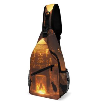 Generic Black Cats Pyramids Unisex Shoulder Bags Casual Crossbody Chest Bag Sling Backpack for Hiking Cycling Travel