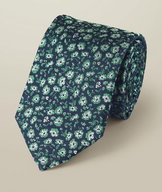 CHARLES TYRWHITT Floral Silk Tie - French Blue & Green Size OSFA by Charles Tyrwhitt