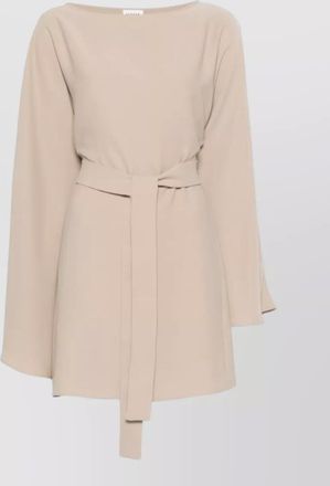 Parosh belted waist long sleeve boat neck dress