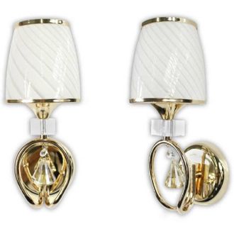 Trade Shop Trade Shop Traesio - Trade Shop - Applique Parete Lumetto Muro Attacco E27 Oro Argento Abat Jour Lume In Vetro E18 - Oro