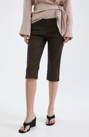 Mango Stretch Linen & Cotton Capri Pants in Chocolate at Nordstrom, Size 10