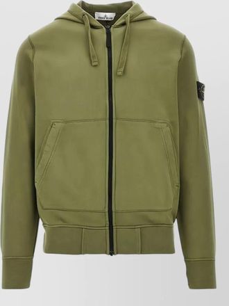 Stone Island hooded zip sweatshirt drawstring ribbed hem