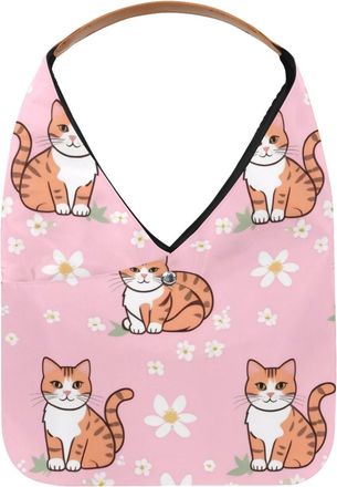 Generic Cats Daisies Reusable Lightweight Grocery Bags - Foldable Into Compact Pouch, Washable & Sturdy, Multipurpose for Shopping and Travel