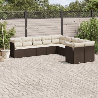 vidaXL Set De Sof&aacute;s De Jard&iacute;n 10 Pzas Y Cojines Rat&aacute;n Sint&eacute;tico Marr&oacute;n Vidaxl